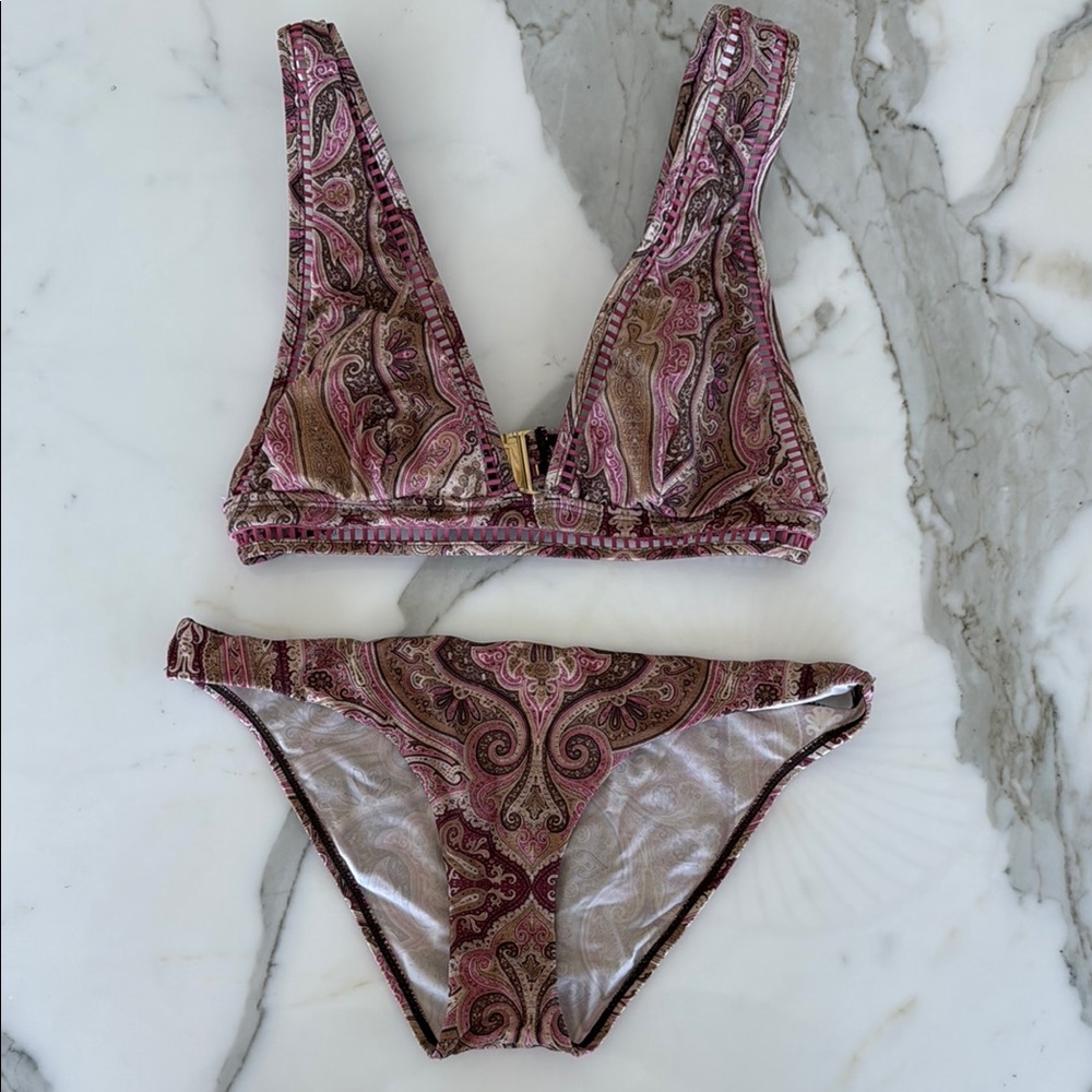 Zimmermann Pink and Brown Bikini Set with Classic Triangle Top